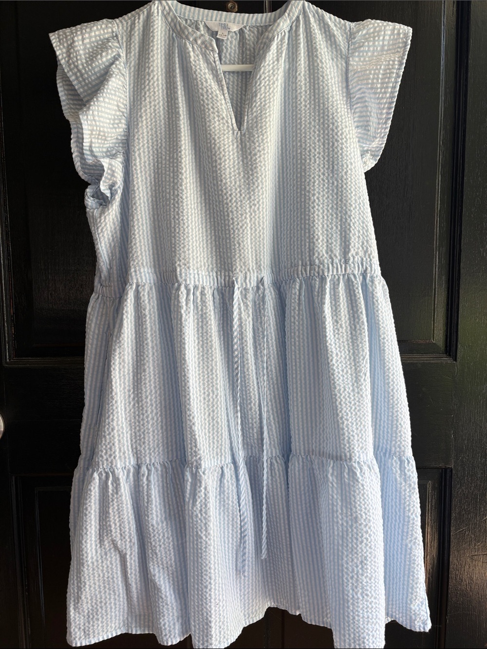 Time & Tru Light Blue Seersucker Tiered Dress - Picture 1 of 10